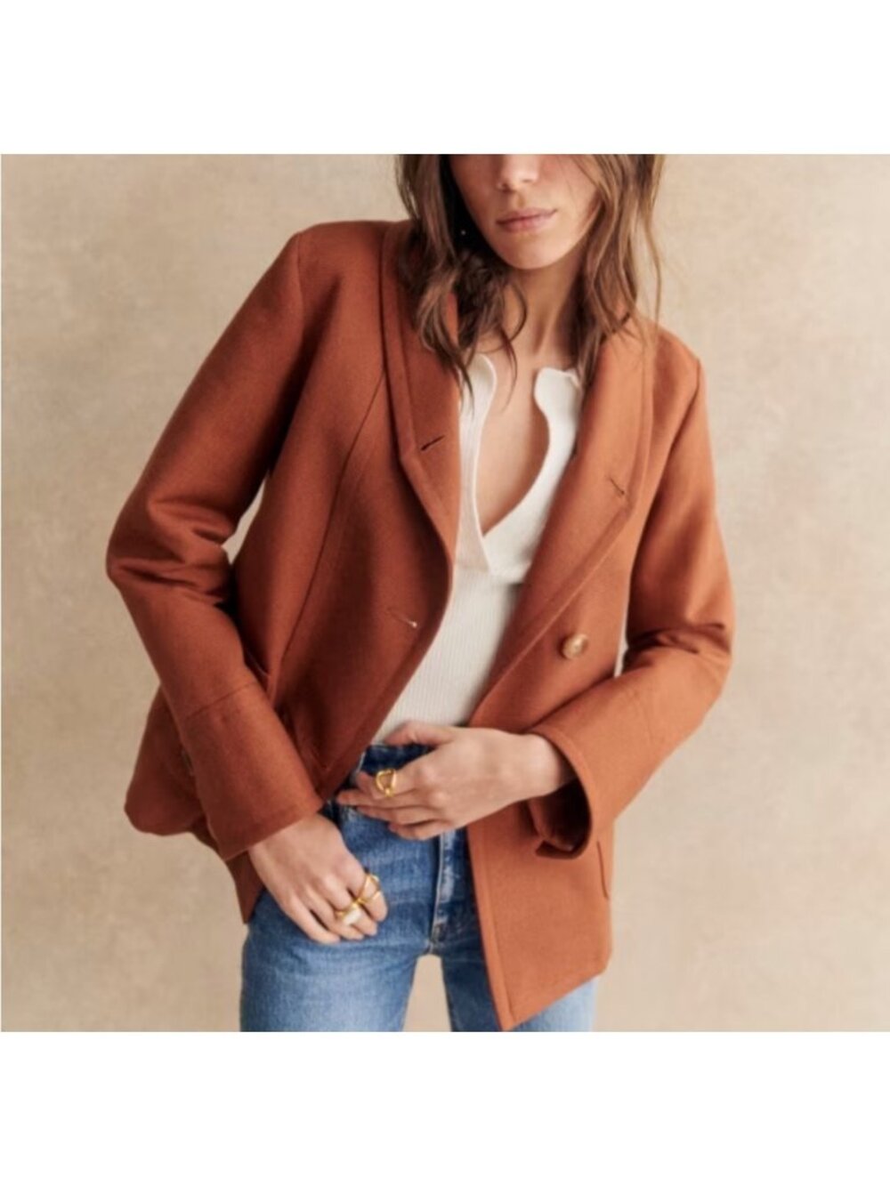 Sezane ALVIN JACKET Hazelnut size38 US 6 brown cotton blazer bust45